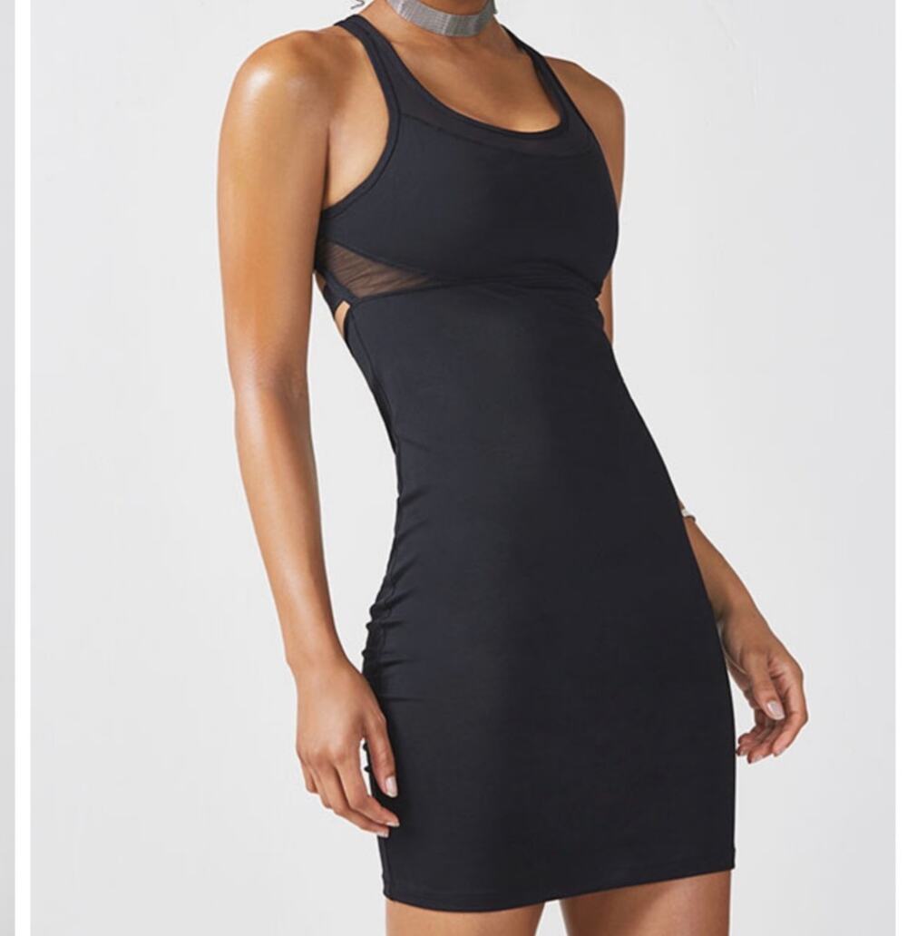 Fabletics Tropez Bodycon Dress Small Mesh Cutout Mini Athleisure Racerback Black